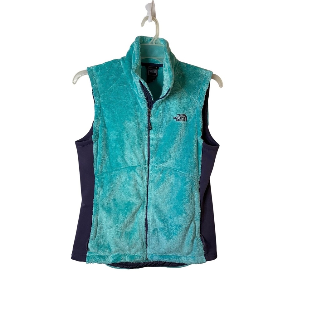 The North Face Osito Fleece Vest Aqua Blue Women Large Full Zip Faux Fur